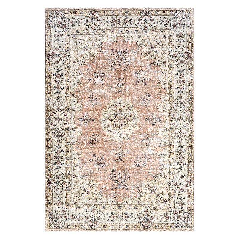 nuLOOM Ren Machine Washable Vintage Floral Rug, Orange, 9X12 Ft