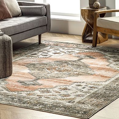 nuLOOM Gracie Machine Washable Distressed Medallion Rug