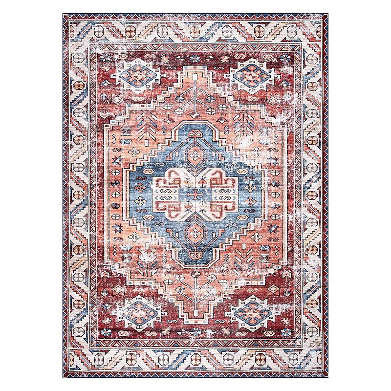 nuLOOM Marli Machine Washable Faded Medallion Rug, Orange, 8X10 Ft