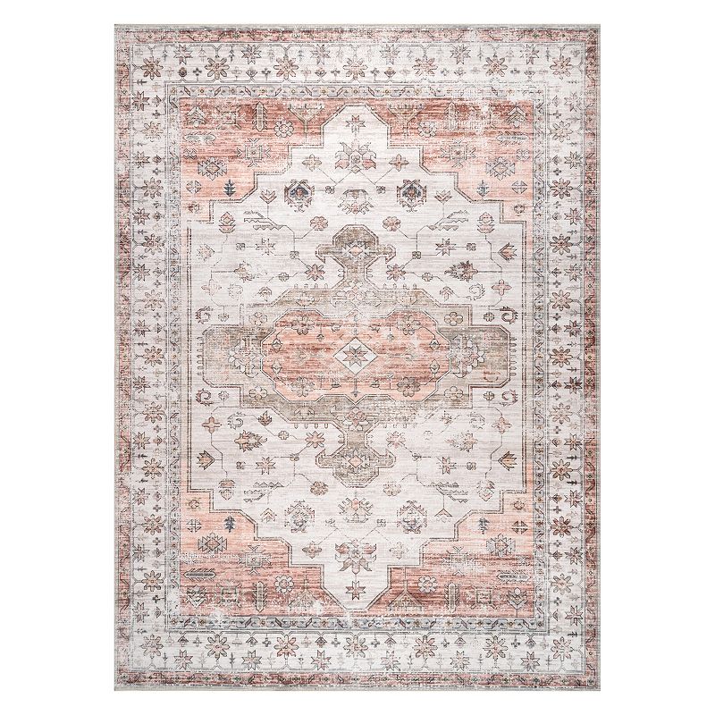 nuLOOM Banks Machine Washable Faded Vintage Rug, Beig/Green, 2.5X8 Ft