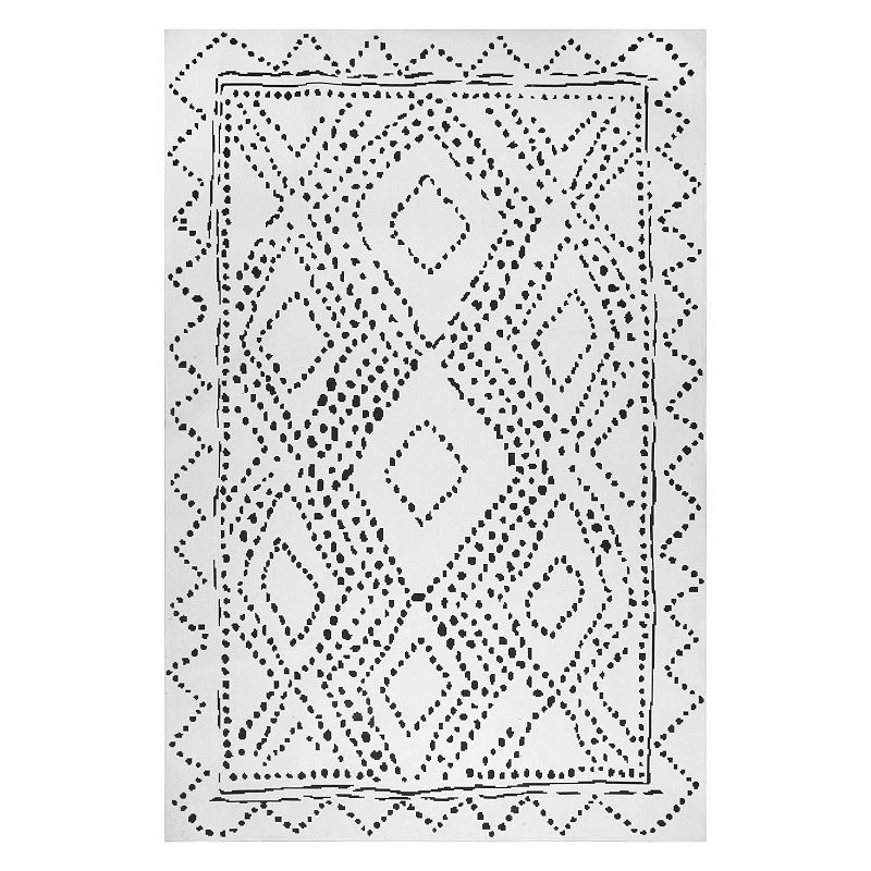 nuLOOM Mila Machine Washable Diamond Trellis Rug, White, 9X12 Ft