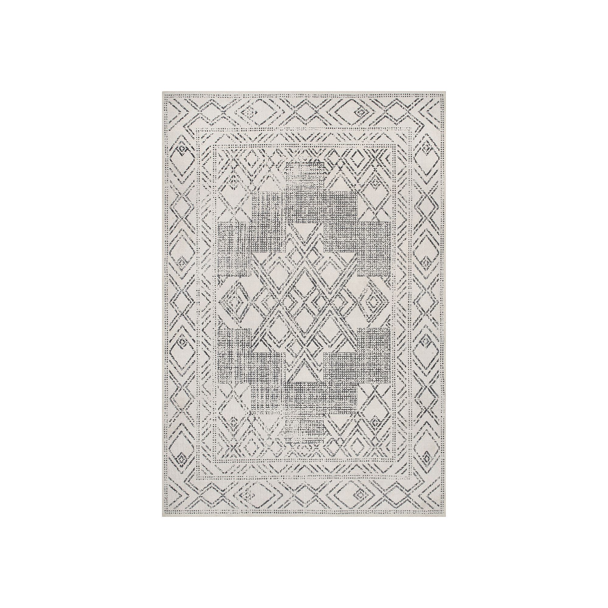 nuLOOM Mia Machine Washable Geometric Medallion Rug, Light Gray