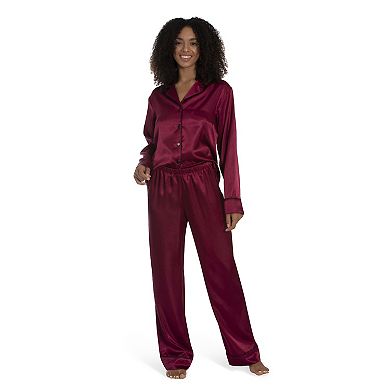 Petite Lilac+London Satin Long Sleeve Pajama Shirt & Pajama Pants Set