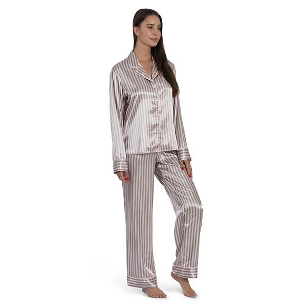 Petite Lilac+London Satin Long Sleeve Pajama Shirt & Pajama Pants Set