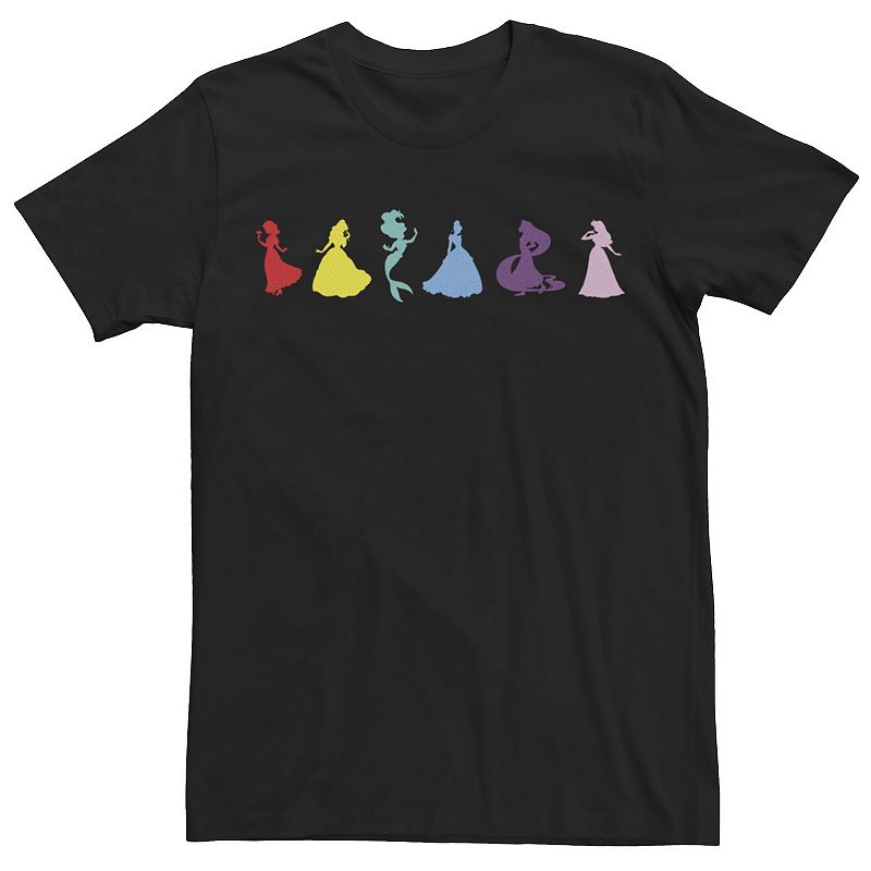 Men's Disney Princess Group Shot Colorful Line Up Silhouettes Tee, Size: XL, Black