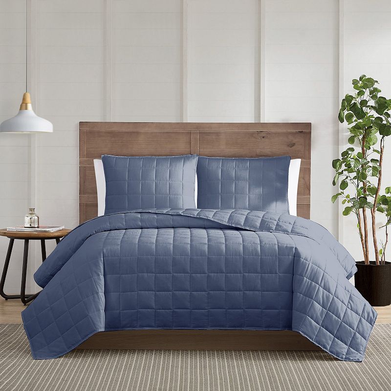 Truly Calm Silver Cool White Quilt Set with Shams, Blue, Twin