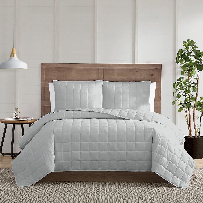 Truly Calm Silver Cool White Quilt Set with Shams, Grey, Twin