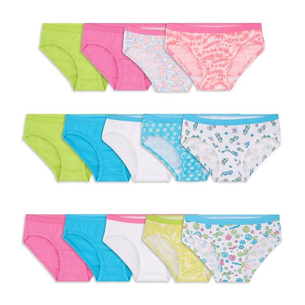 Fruit of the Loom Girls' Cotton Hipster Underwear, 14 Pack-Fashion  Assorted, 16