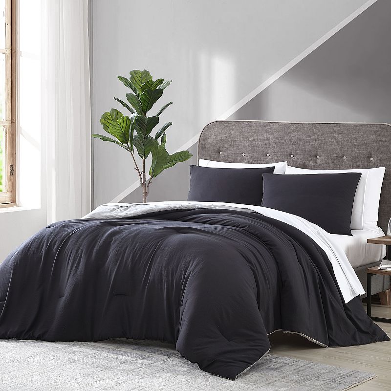 Arica Enzyme Washed Complete Bedding Set, Black, Twin
