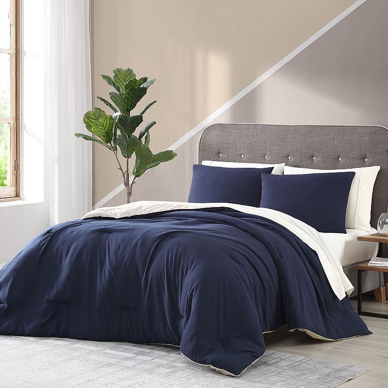 Arica Enzyme Washed Complete Bedding Set, Blue, Queen