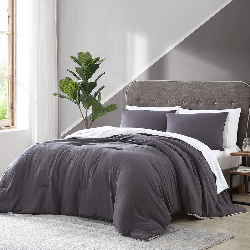 Arica Enzyme Washed Complete Bedding Set, Grey, Queen