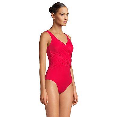 Women's Lands' End SlenderSuit Tummy Control Surplice One-Piece Swimsuit