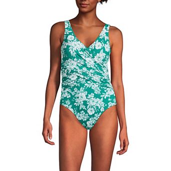 Women's Lands' End SlenderSuit Tummy Control Surplice One-Piece Swimsuit