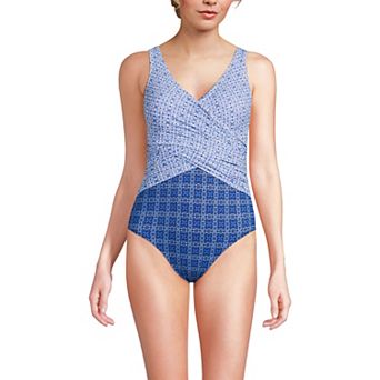 Women's Lands' End SlenderSuit Tummy Control Surplice One-Piece Swimsuit