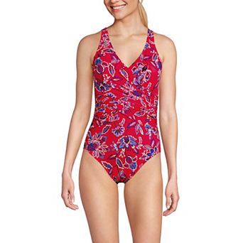 Women's Lands' End SlenderSuit Tummy Control Surplice One-Piece Swimsuit