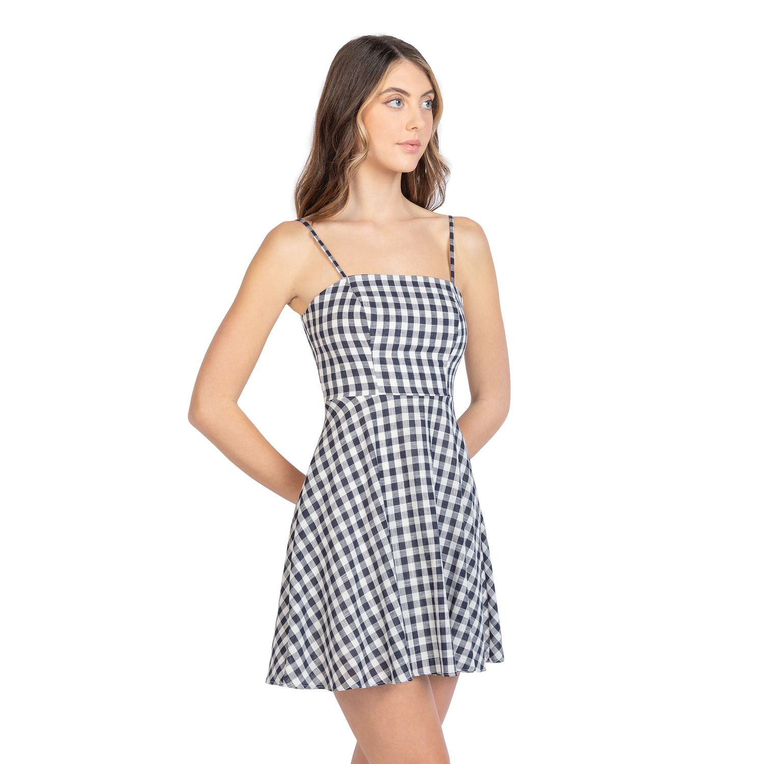 Juniors' B. Smart Spaghetti Strap Gingham Dress With Bow Back