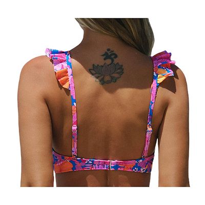 Women's Cupshe Floral Ruffle Sleeve Bralette Swim Top