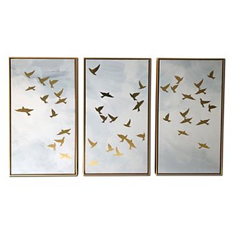 Gallery 57 Gold Finish Birds Canvas Wall Art 3 pc Set