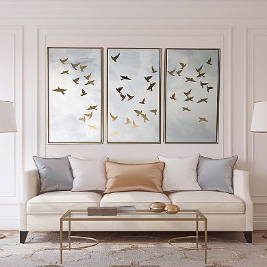Gallery 57 Gold Finish Birds Canvas Wall Art 3-piece Set