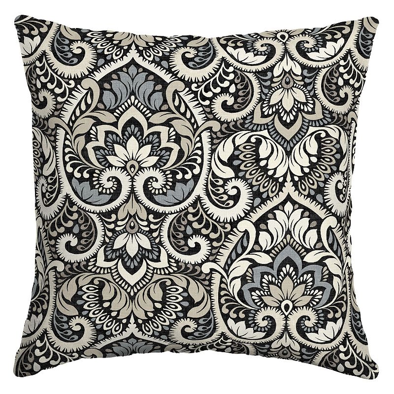 Arden Selections Aurora Damask Indoor Outdoor Throw Pillow, Black, 16X16
