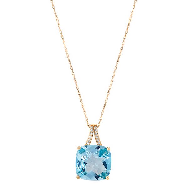 10k Gold Sky Blue Topaz & Diamond Accent Pendant Necklace