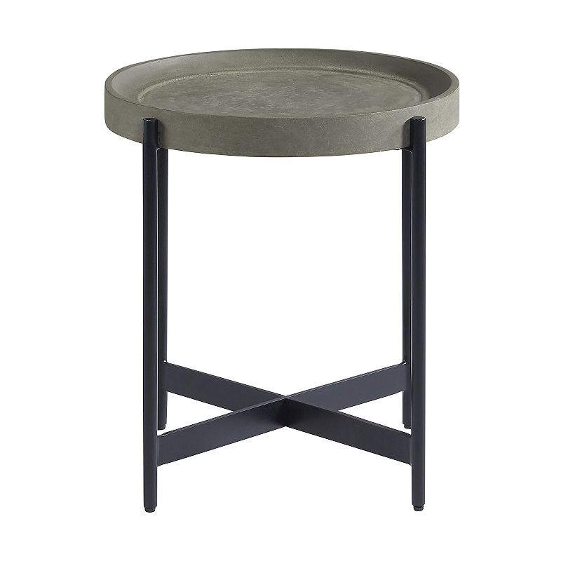 20" Brookline Round Wood with Concrete Coating End Table Concrete Gray - Alaterre Furniture: Chic Tray Top, Sturdy X-Frame