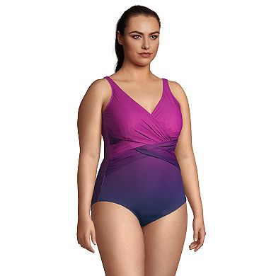 Plus Size Lands' End SlenderSuit DD-Cup Tummy Control Surplice One-Piece Swimsuit