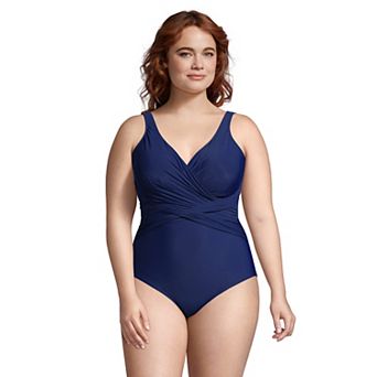 Plus Size Lands' End SlenderSuit DD-Cup Tummy Control Surplice One-Piece Swimsuit