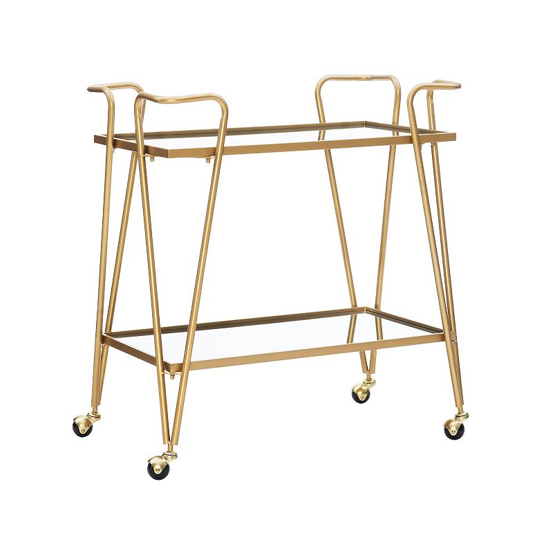 Linon Mid-Century Modern Metal Frame Bar Cart: 2 Mirrored Shelves & Locking Wheels