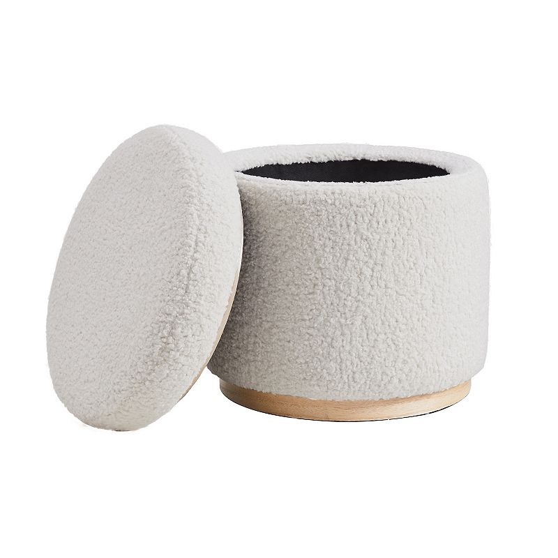 Linon Blanche Storage Ottoman with Removable Lid, Natural Light