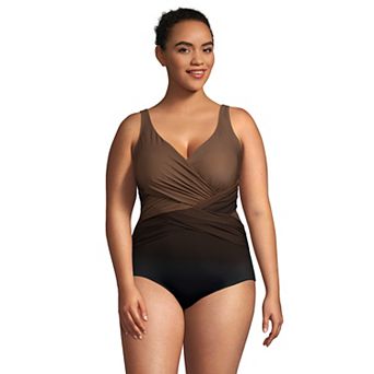 Plus Size Lands' End SlenderSuit Tummy Control Surplice One-Piece Swimsuit