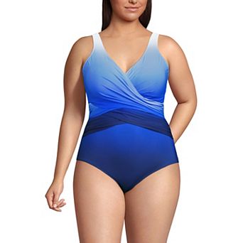 Plus Size Lands' End SlenderSuit Tummy Control Surplice One-Piece Swimsuit