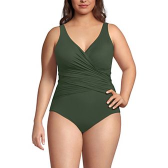 Plus Size Lands' End SlenderSuit Tummy Control Surplice One-Piece Swimsuit
