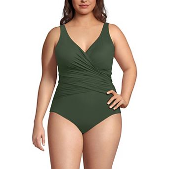 Plus Size Lands' End SlenderSuit Tummy Control Surplice One-Piece Swimsuit