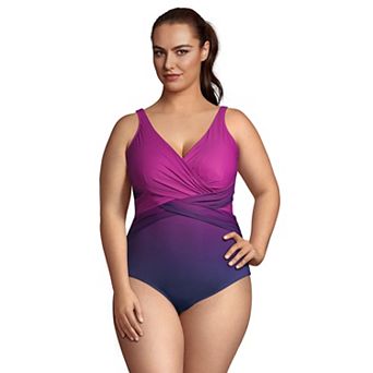 Plus Size Lands' End SlenderSuit Tummy Control Surplice One-Piece Swimsuit