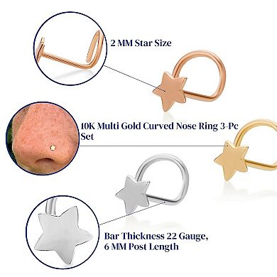 Lila Moon 10k Gold Star Curved Nose Ring Set