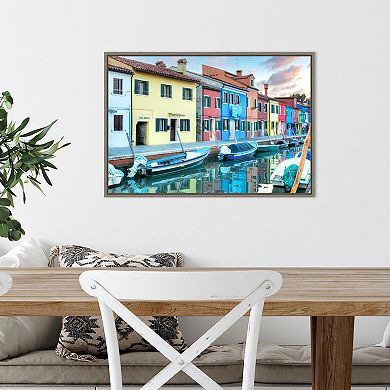Amanti Art Bruano Canal Italy Framed Canvas Wall Art