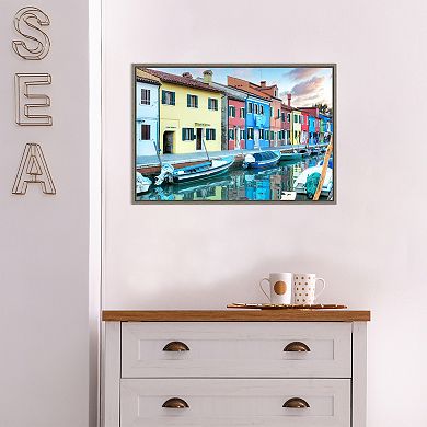 Amanti Art Bruano Canal Italy Framed Canvas Wall Art