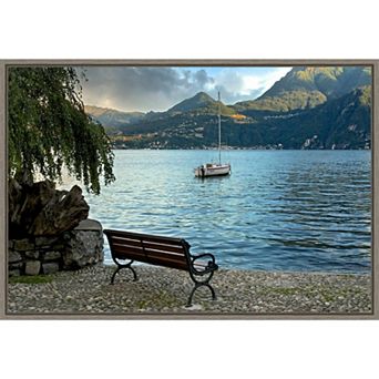 Amanti Art Lago Banco Sea Bench Italy Framed Canvas Wall Art
