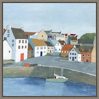 Amanti Art Old Coast Town Boat II Framed Canvas Wall Art