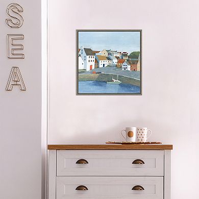 Amanti Art Old Coast Town Boat II Framed Canvas Wall Art