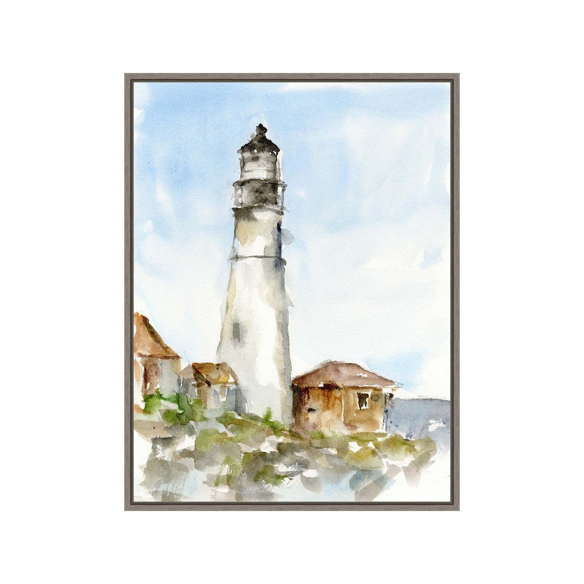 Amanti Art Plein Air Lighthouse Study I Canvas Wall Art, Gray