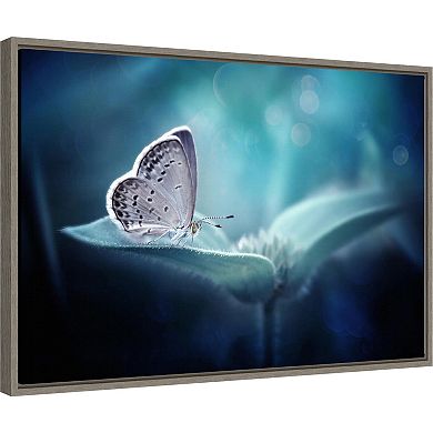 Amanti Art Butterfly Blue Flower Framed Canvas Wall Art