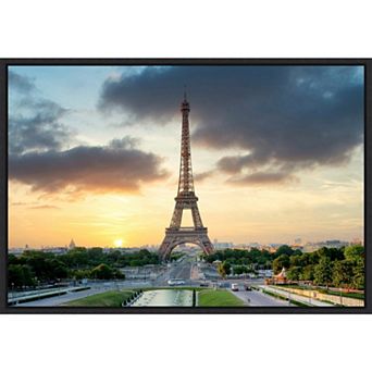 Amanti Art Eiffel Tower Paris Sunset Framed Canvas Wall Art