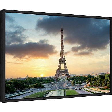 Amanti Art Eiffel Tower Paris Sunset Framed Canvas Wall Art