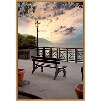 Amanti Art Monterosso Italy Bench Sunrise Framed Canvas Wall Art