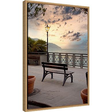 Amanti Art Monterosso Italy Bench Sunrise Framed Canvas Wall Art