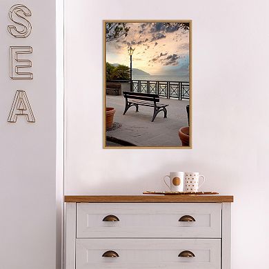 Amanti Art Monterosso Italy Bench Sunrise Framed Canvas Wall Art