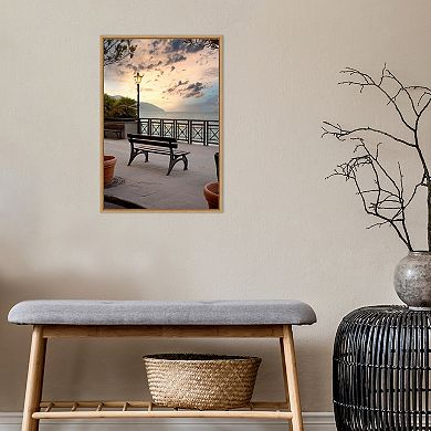 Amanti Art Monterosso Italy Bench Sunrise Framed Canvas Wall Art