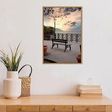 Amanti Art Monterosso Italy Bench Sunrise Framed Canvas Wall Art